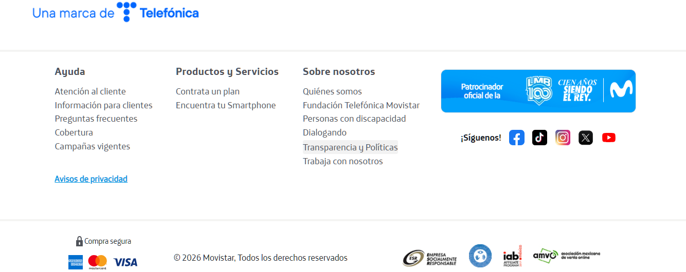 Recargas Movistar México - Footer